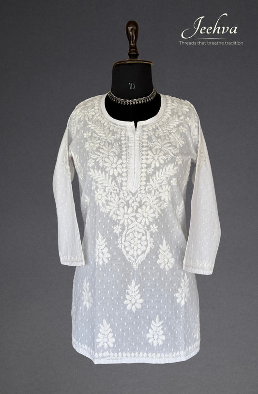 Dobby Cotton Chikankari Short Kurti