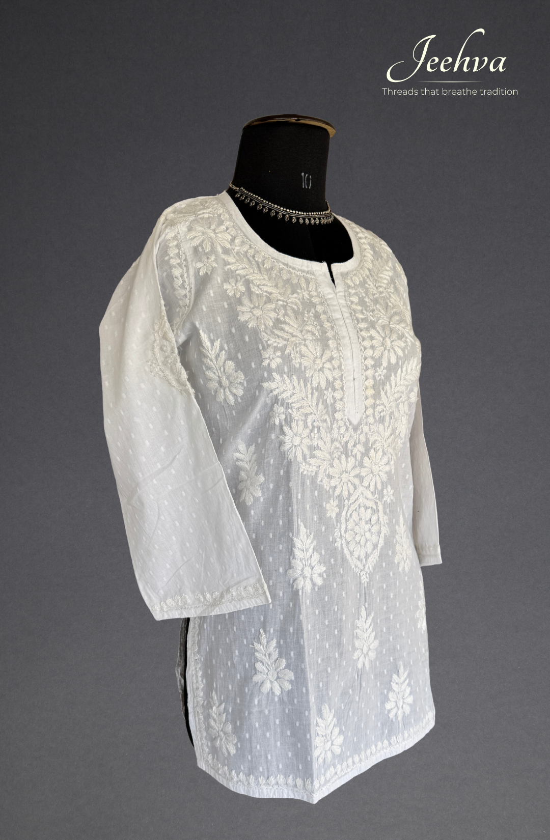 Dobby Cotton Chikankari Short Kurti