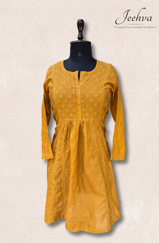 Mul Chanderi Chikankari Frock Dress