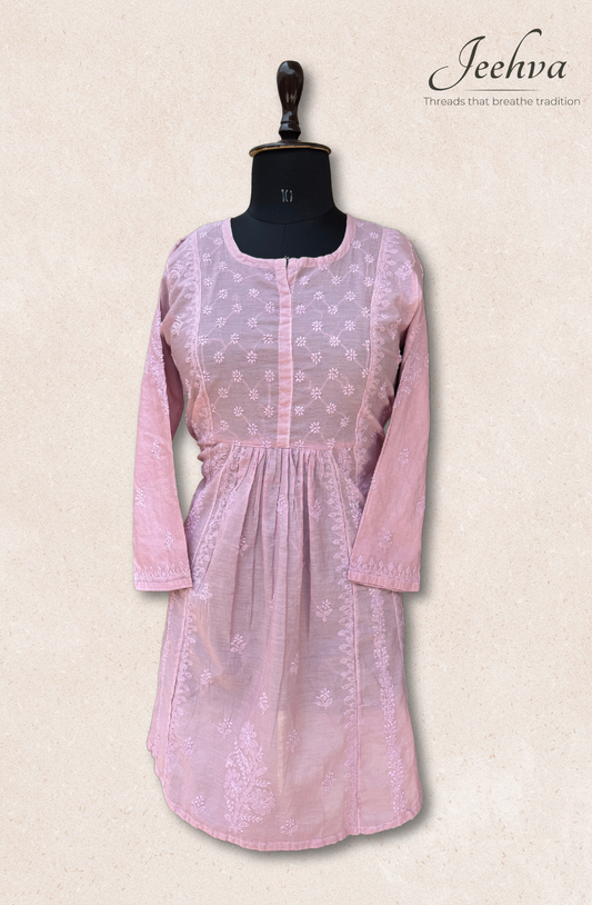 Mul Chanderi Chikankari Frock Dress