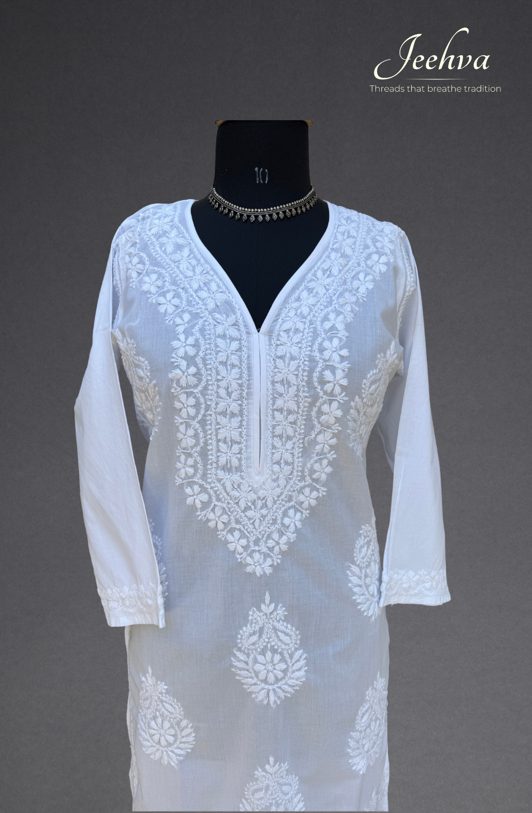 Cotton Chikankari Long Kurti