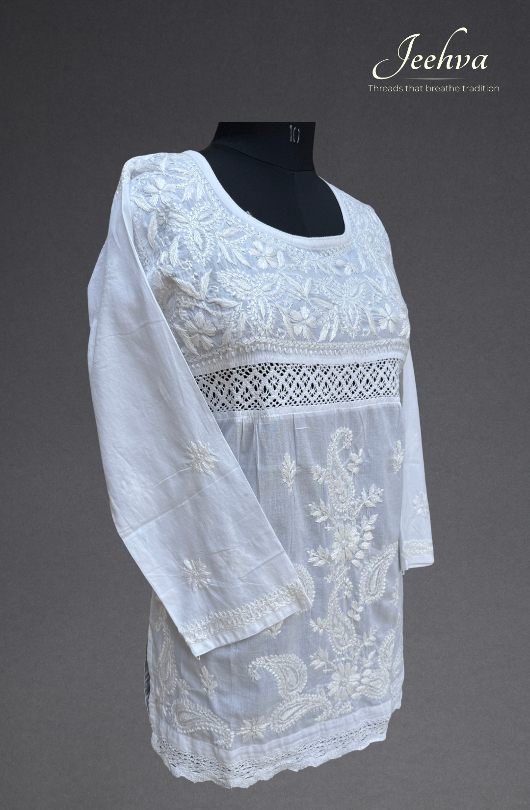 Cotton Chikankari Short Kurti – Elegance with Lace Accents