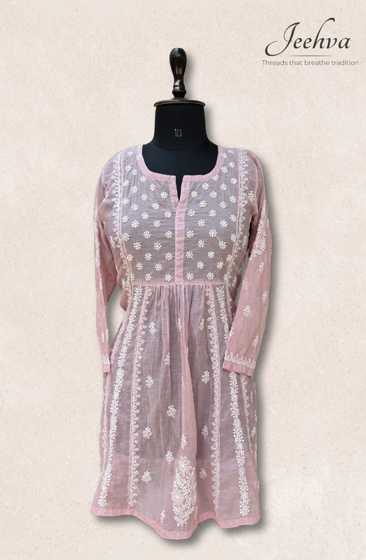 Mul Chanderi Chikankari Frock Dress