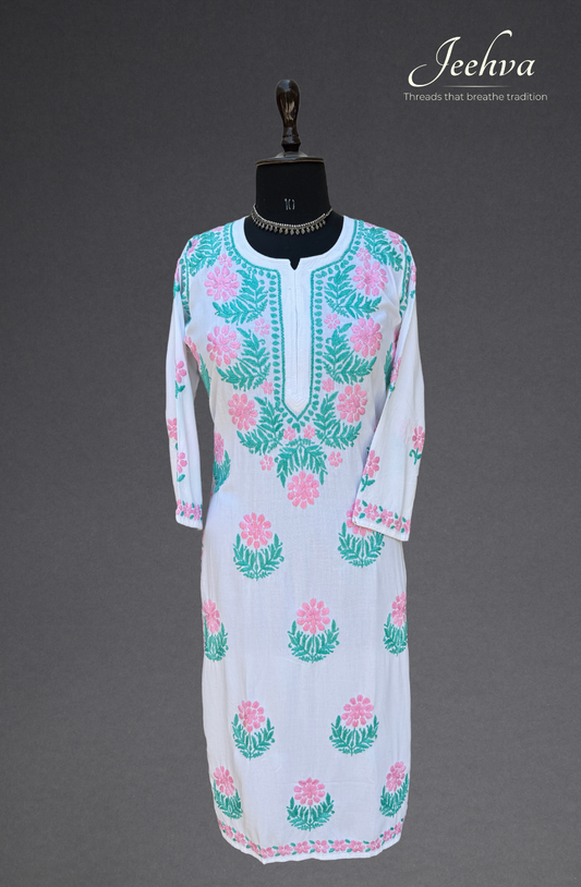 Rayon Floral Chikankari Long Kurti