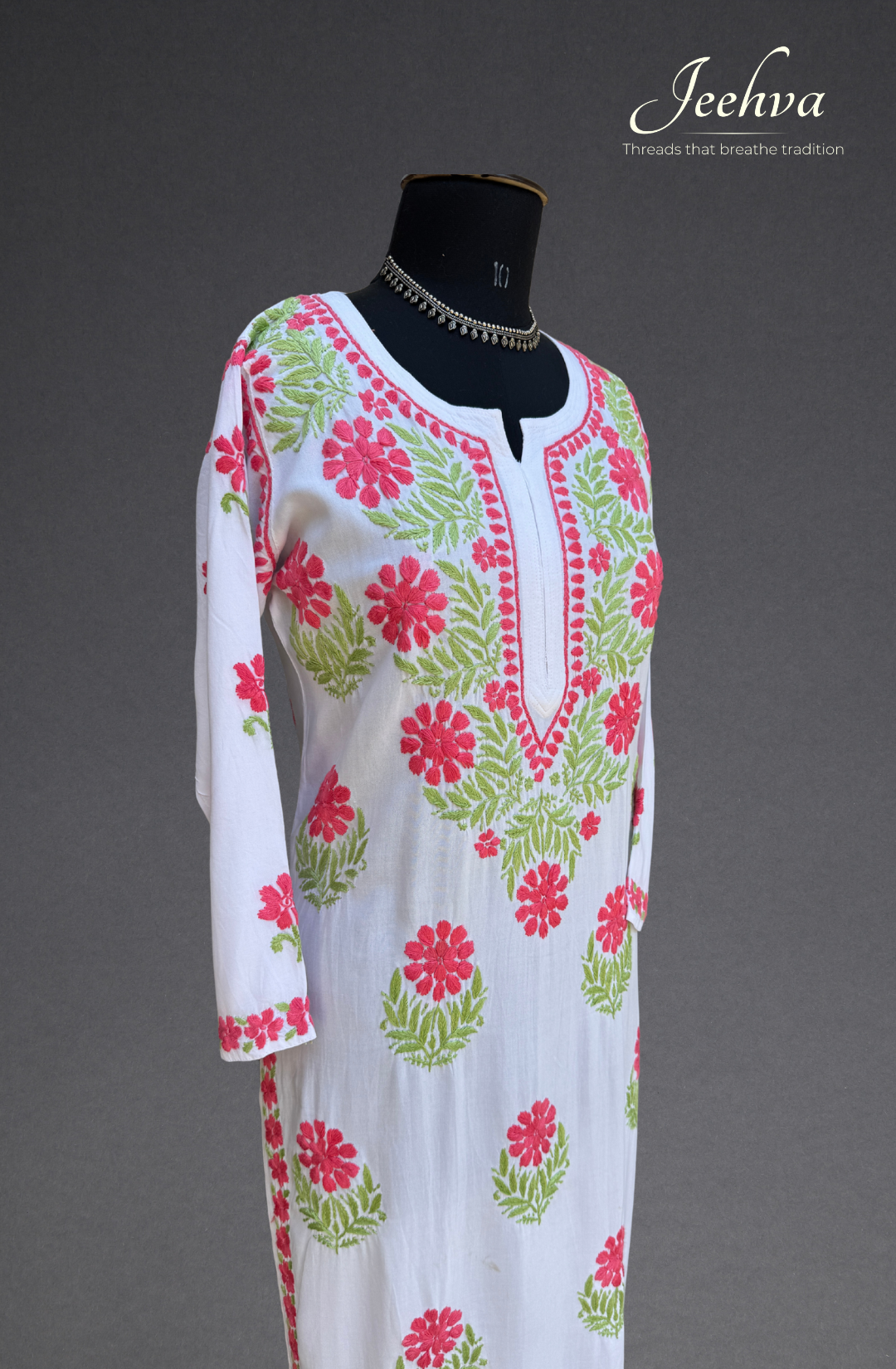 Rayon Floral Chikankari Long Kurti