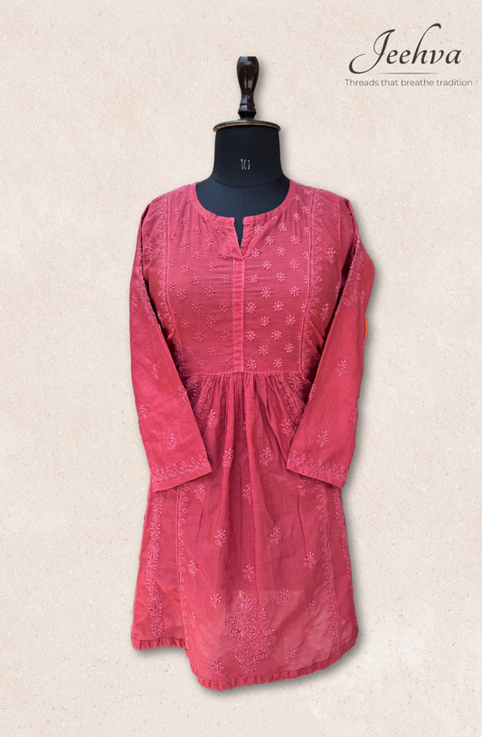 Mul Chanderi Chikankari Frock Dress
