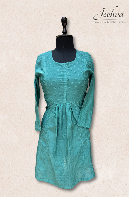 Mul Chanderi Chikankari Frock Dress