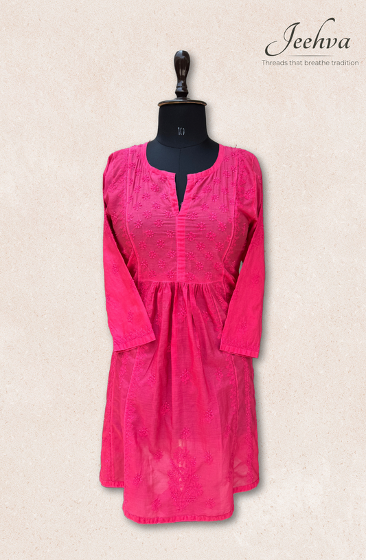 Mul Chanderi Chikankari Frock Dress