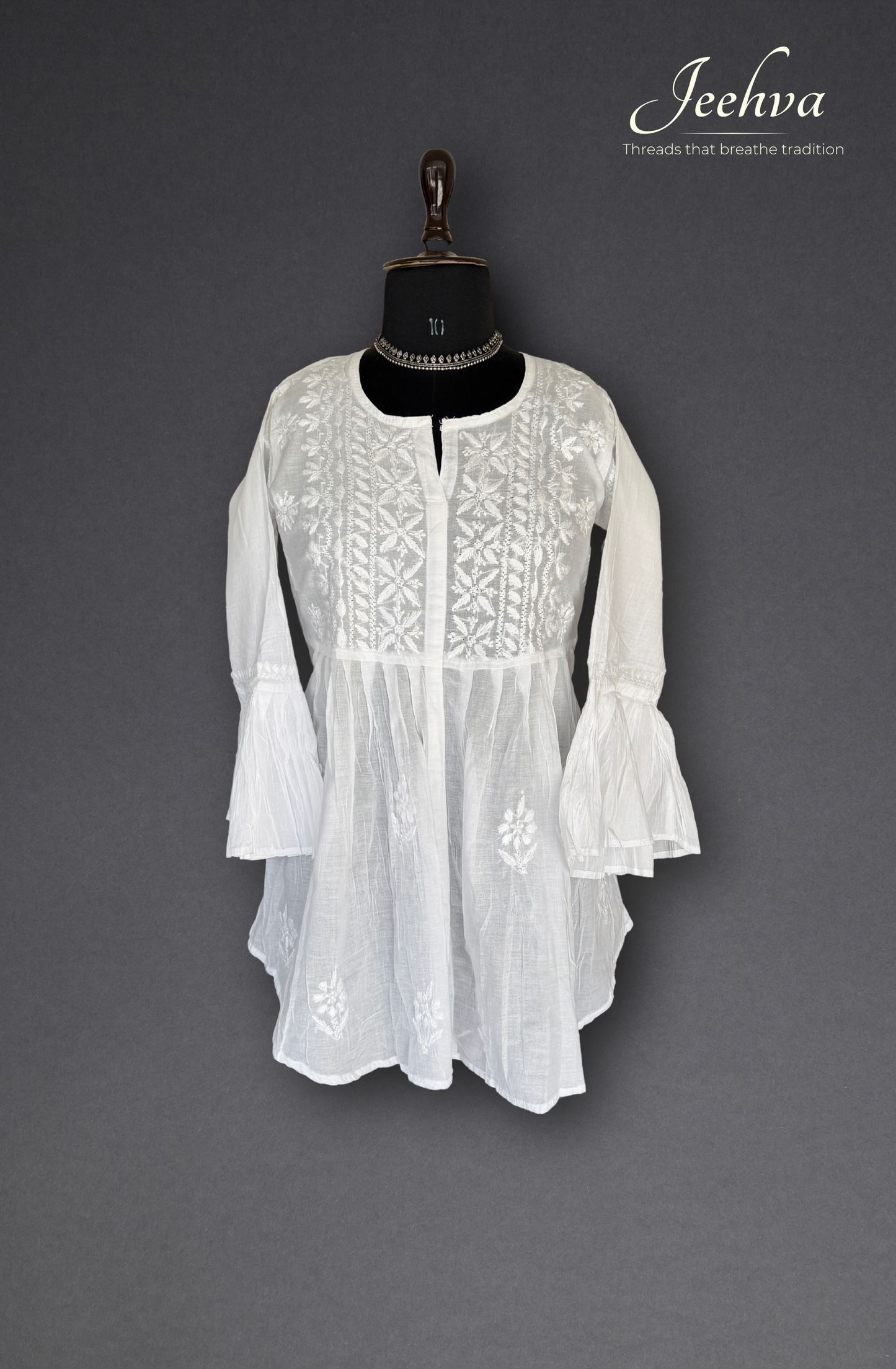 Short Mul Mul Kurti with Bell Sleeves