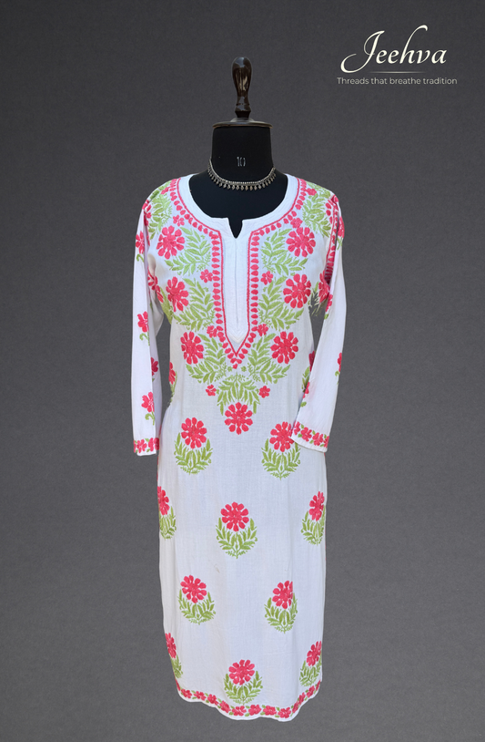 Rayon Floral Chikankari Long Kurti
