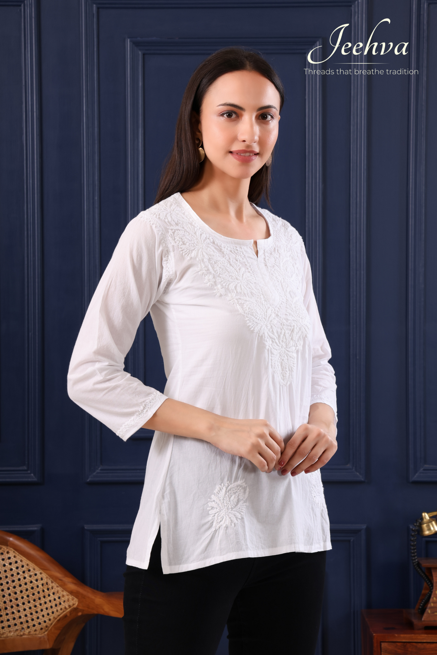 Cotton White on White Short Kurti
