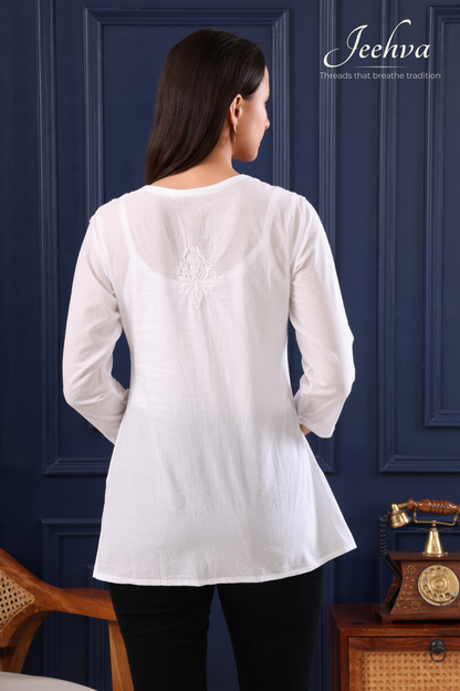 Cotton White on White Short Kurti