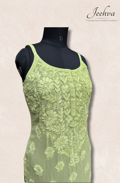 Viscose Chikankari Adjustable Strap Kurti – Breezy Elegance