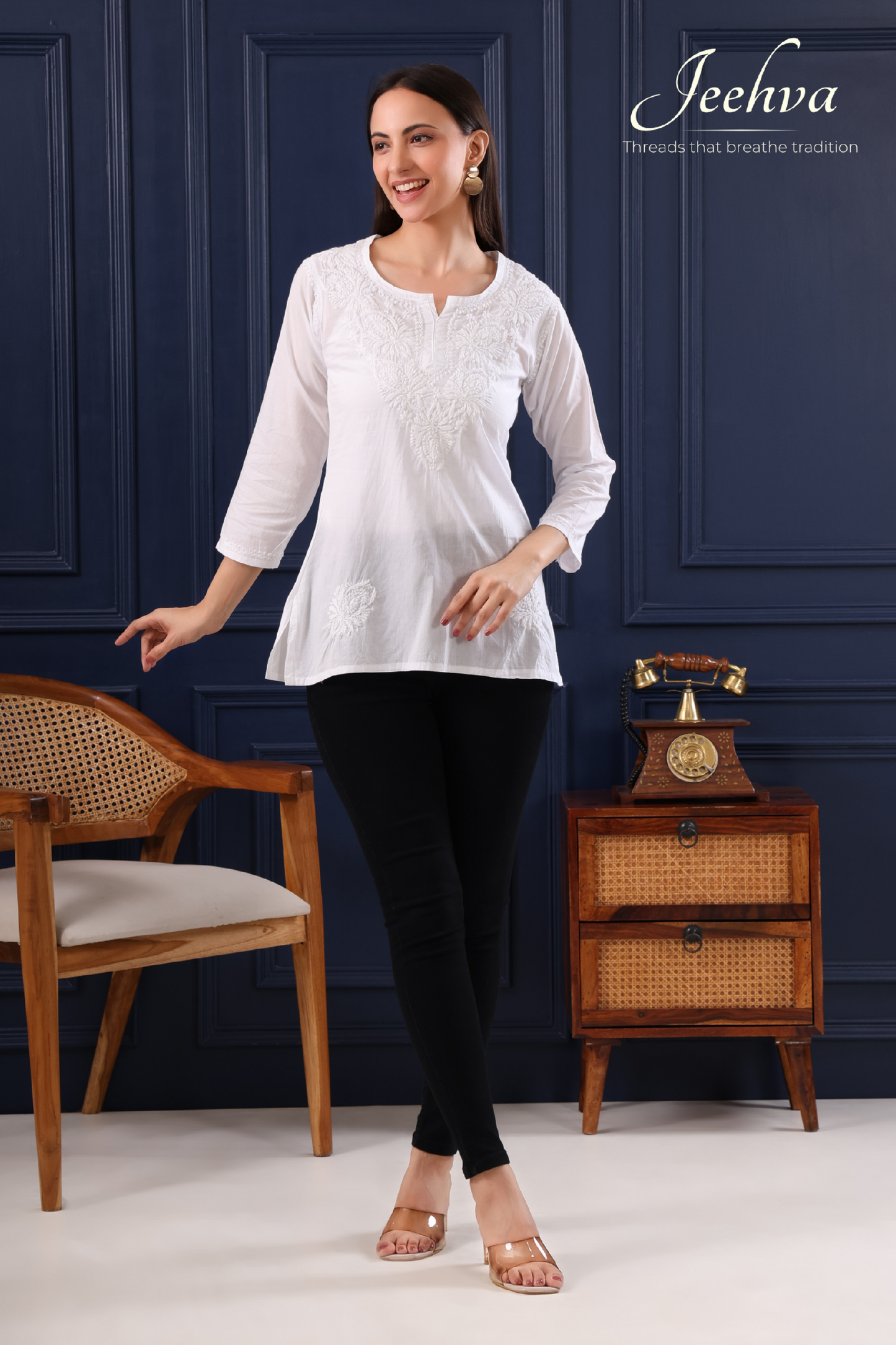 Cotton White on White Short Kurti