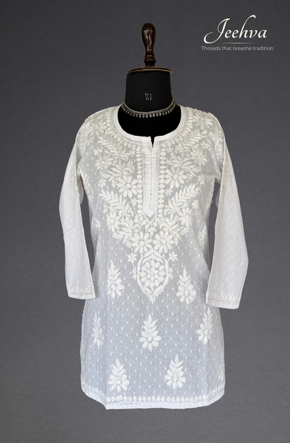 Dobby Cotton Chikankari Short Kurti