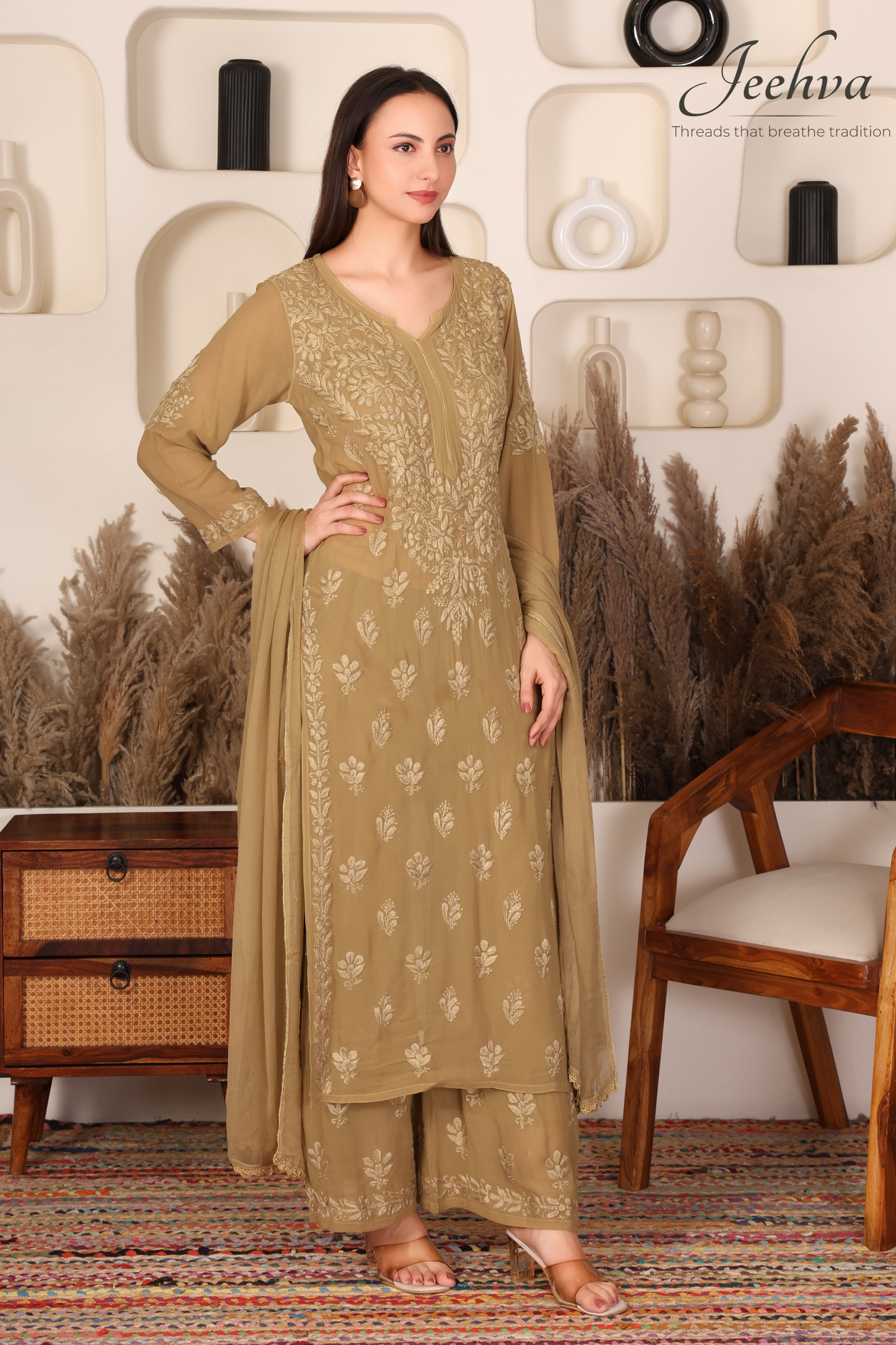 Viscose Kurta-Palazzo Set with Dupatta