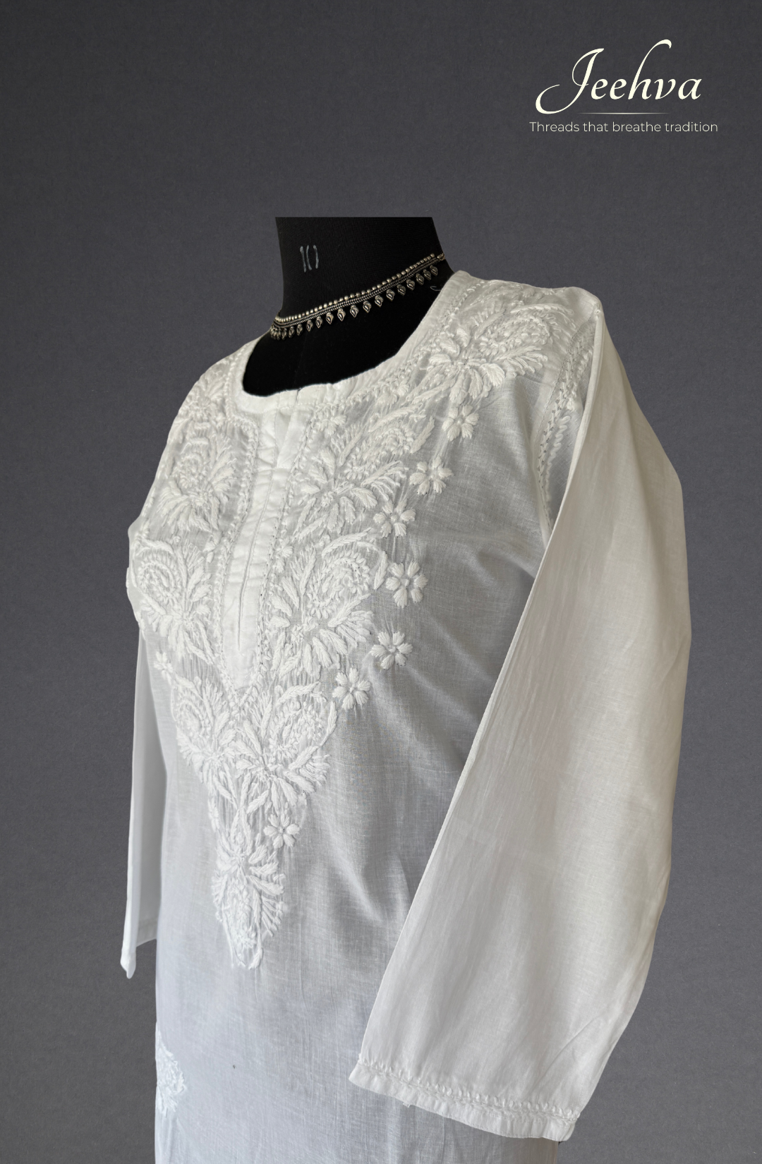 Cotton White on White Short Kurti