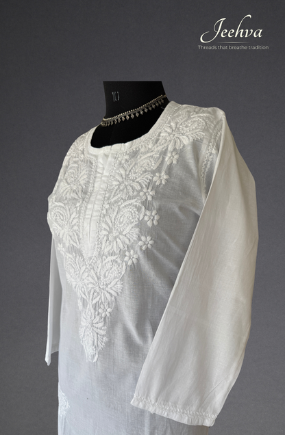 Cotton White on White Short Kurti