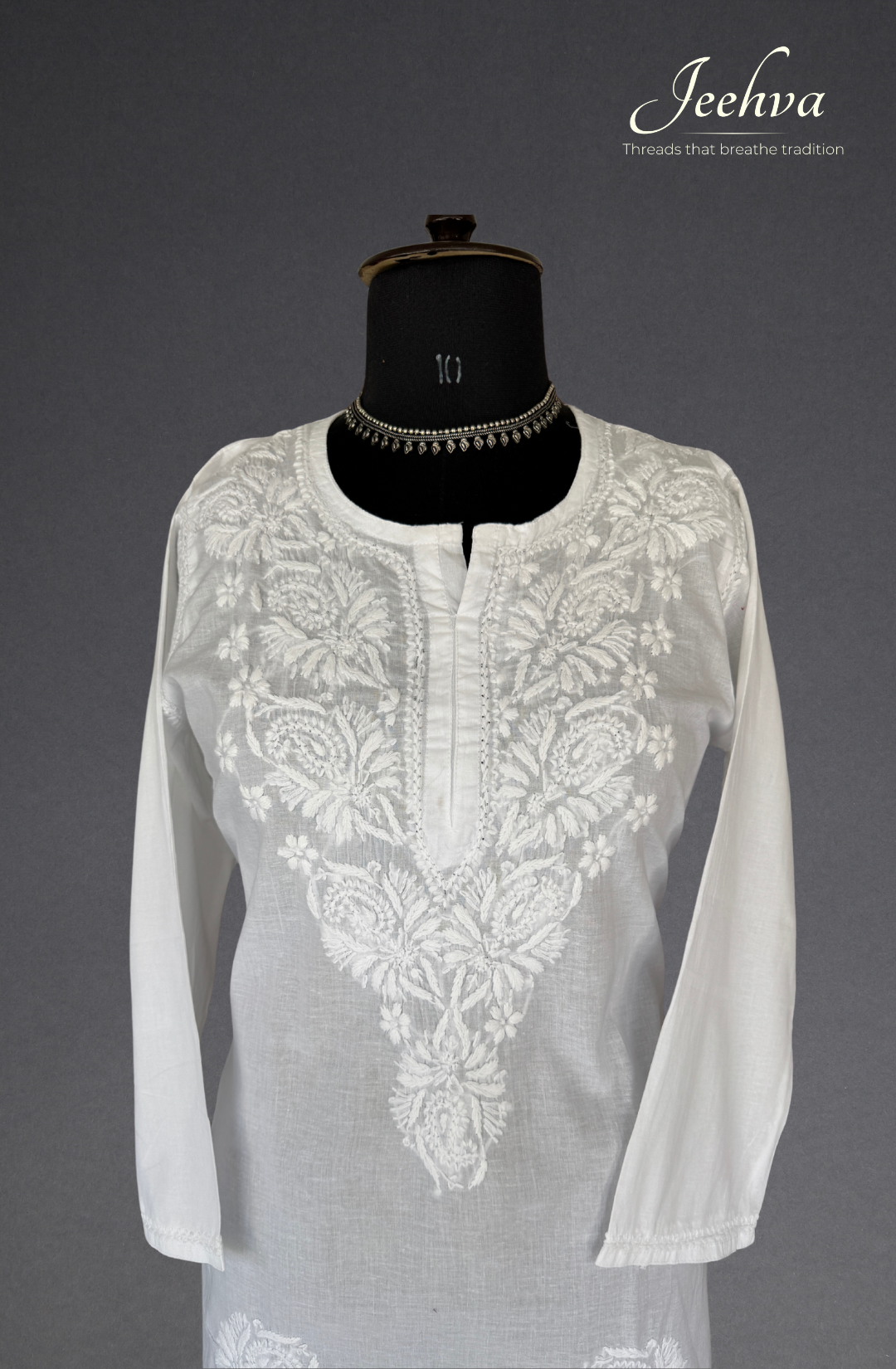 Cotton White on White Short Kurti