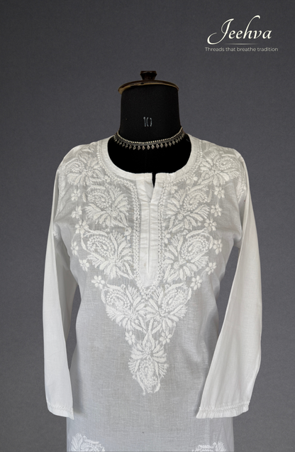 Cotton White on White Short Kurti