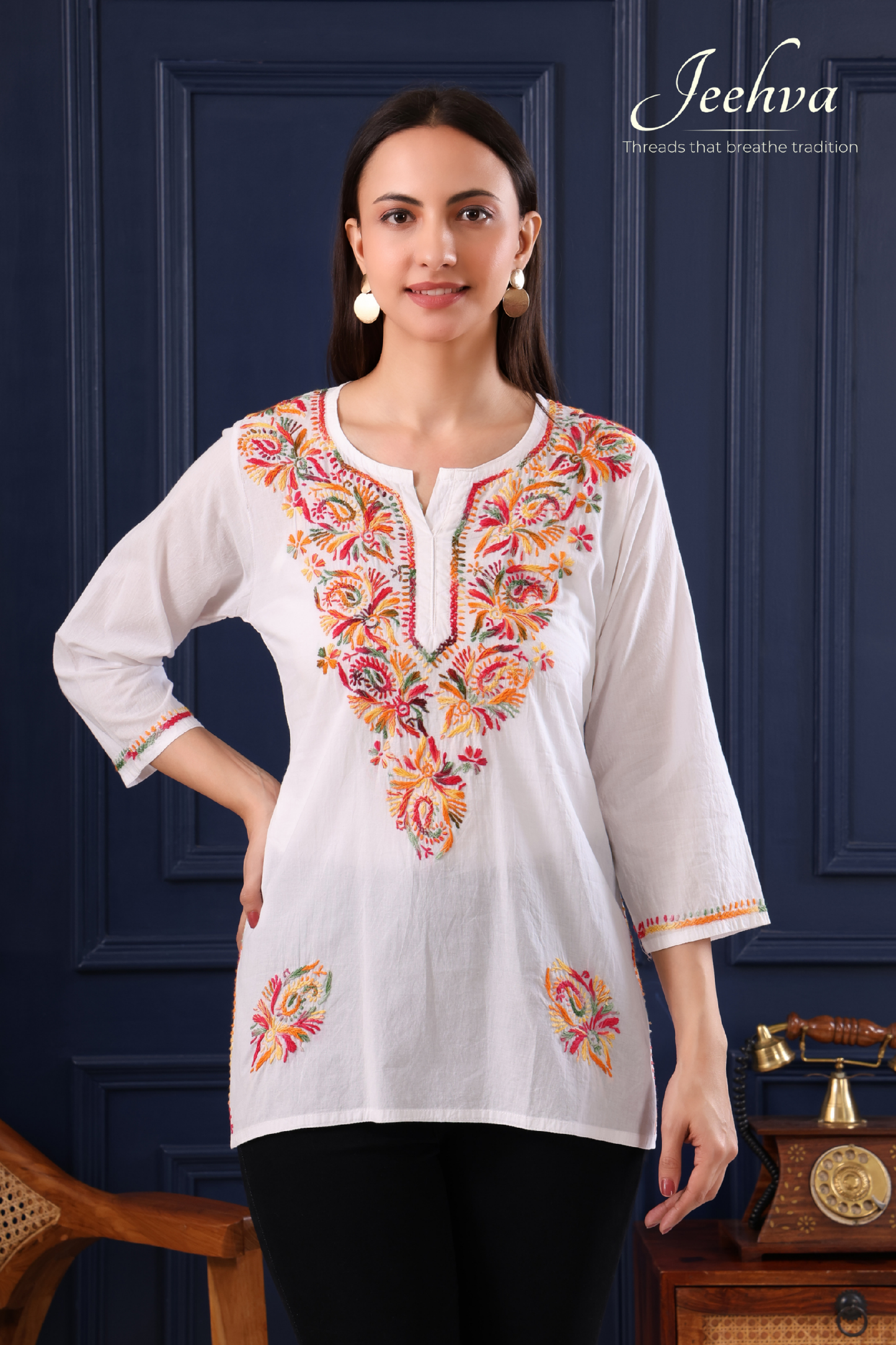 Multi-Thread Chikankari Short Kurti