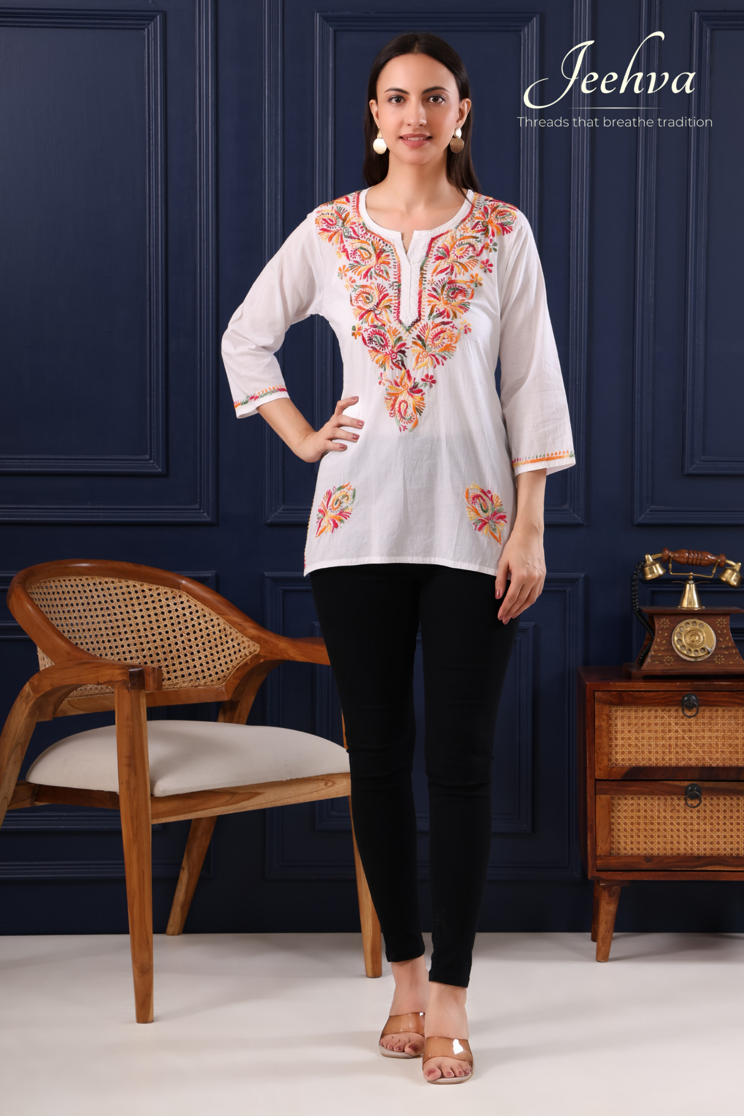 Multi-Thread Chikankari Short Kurti