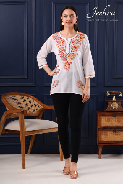 Multi-Thread Chikankari Short Kurti
