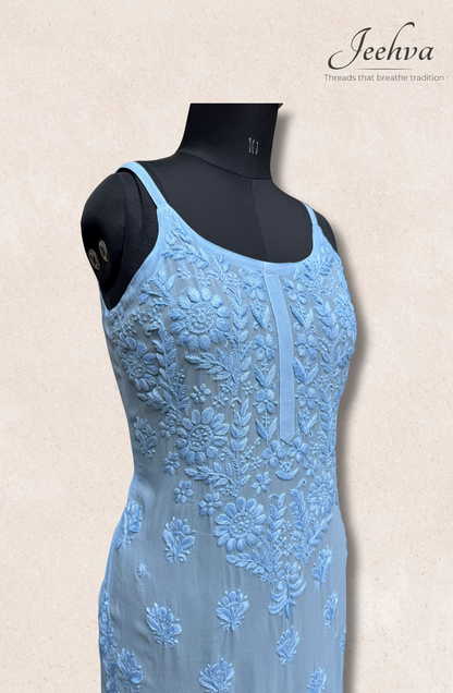 Viscose Chikankari Adjustable Strap Kurti – Breezy Elegance