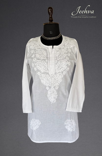 Cotton White on White Short Kurti