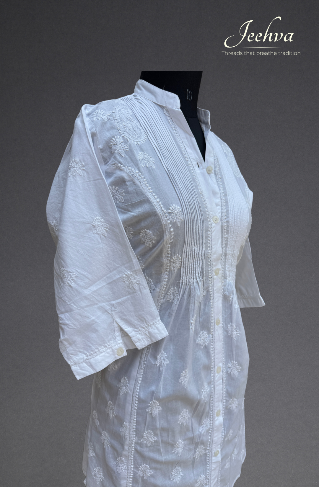 Button-Down Cotton Chikankari Kurti – Effortless Elegance