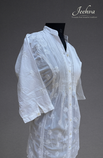 Button-Down Cotton Chikankari Kurti – Effortless Elegance