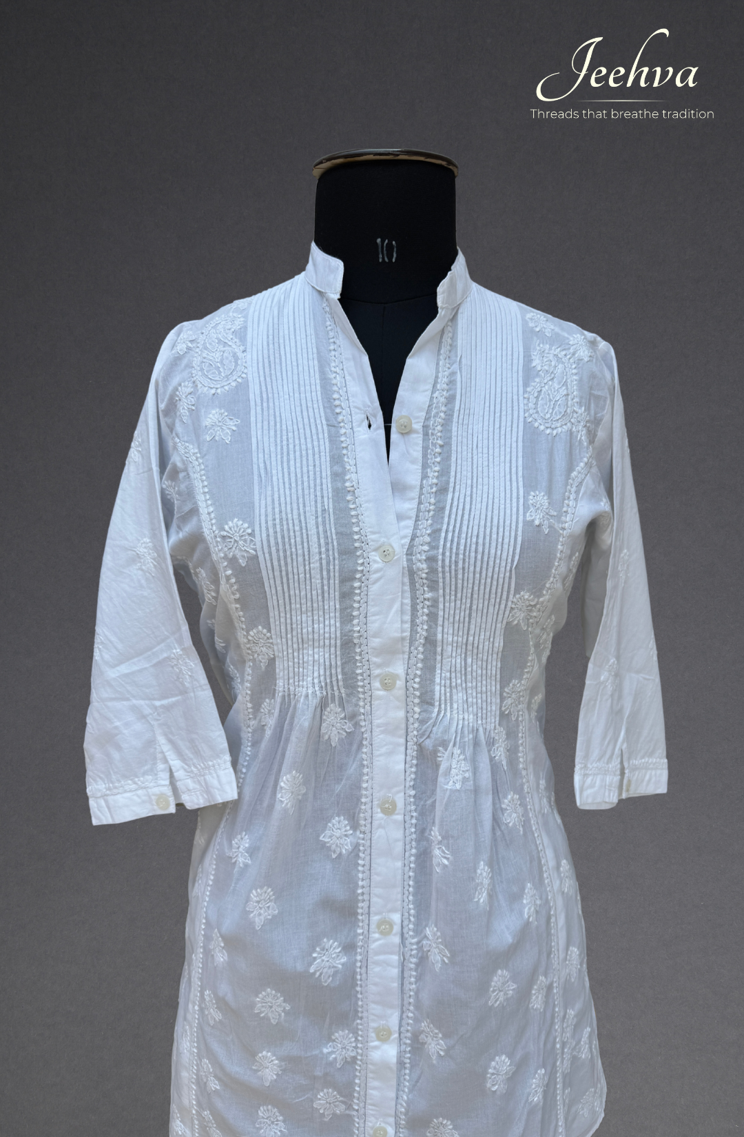 Button-Down Cotton Chikankari Kurti – Effortless Elegance