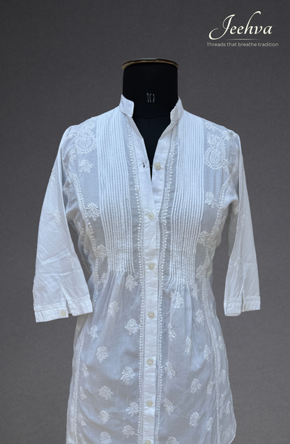 Button-Down Cotton Chikankari Kurti – Effortless Elegance