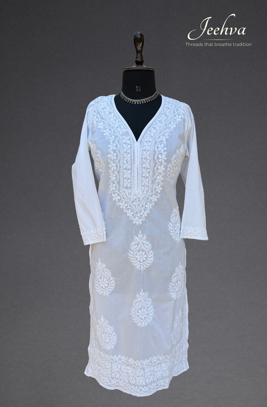 Cotton Chikankari Long Kurti