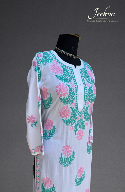Rayon Floral Chikankari Long Kurti