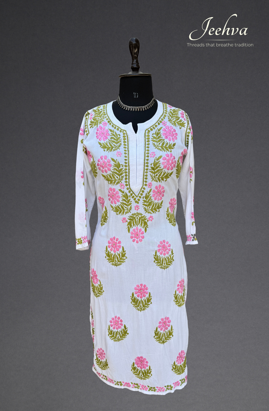 Rayon Floral Chikankari Long Kurti