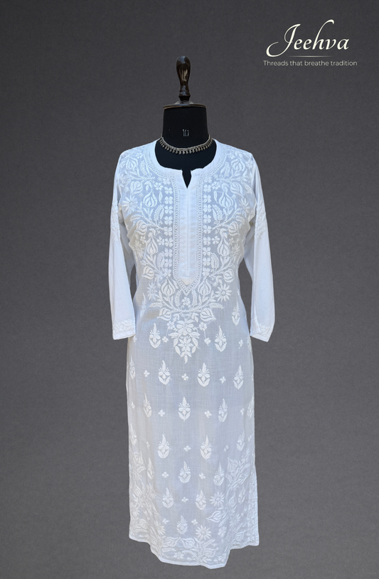 Pure Modal White Long Kurti