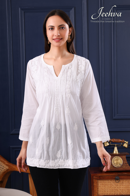 Cotton Chikankari Short Kurti – Everyday Elegance with a Touch of Heritage