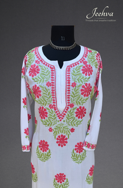 Rayon Floral Chikankari Long Kurti