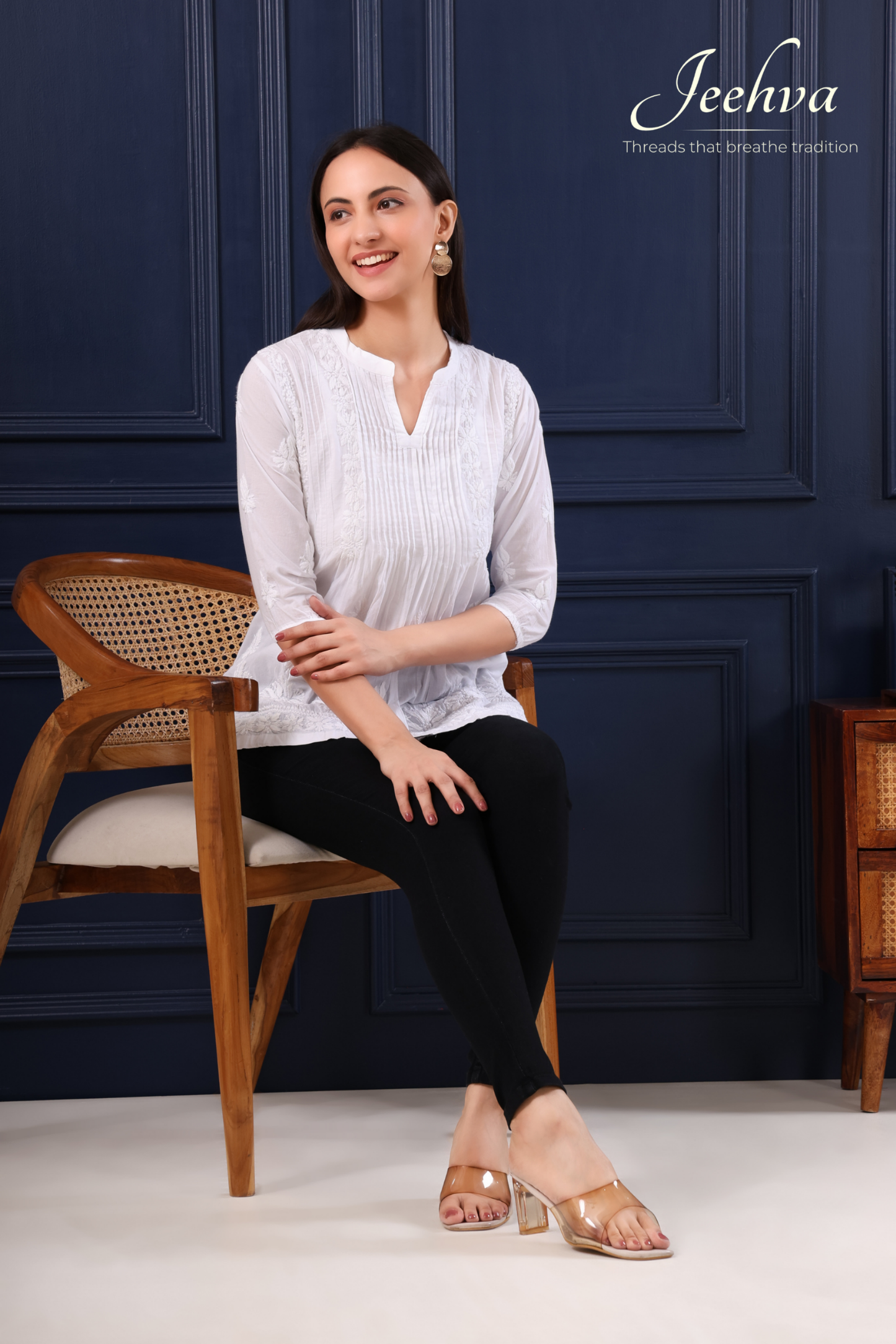 White Cotton Chikankari Pintuck Kurti – Classic Elegance with a Graceful Flare