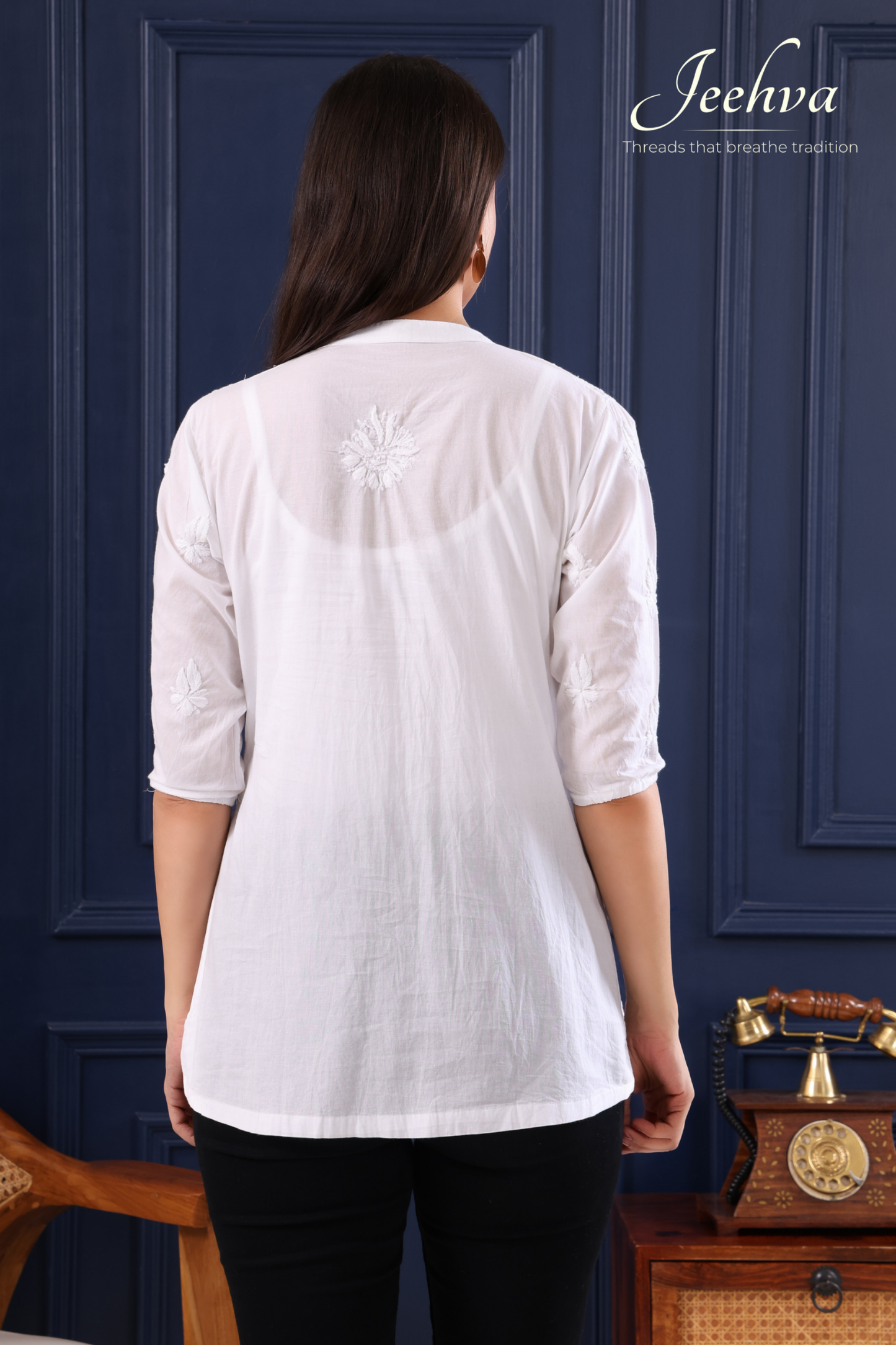 White Cotton Chikankari Pintuck Kurti – Classic Elegance with a Graceful Flare