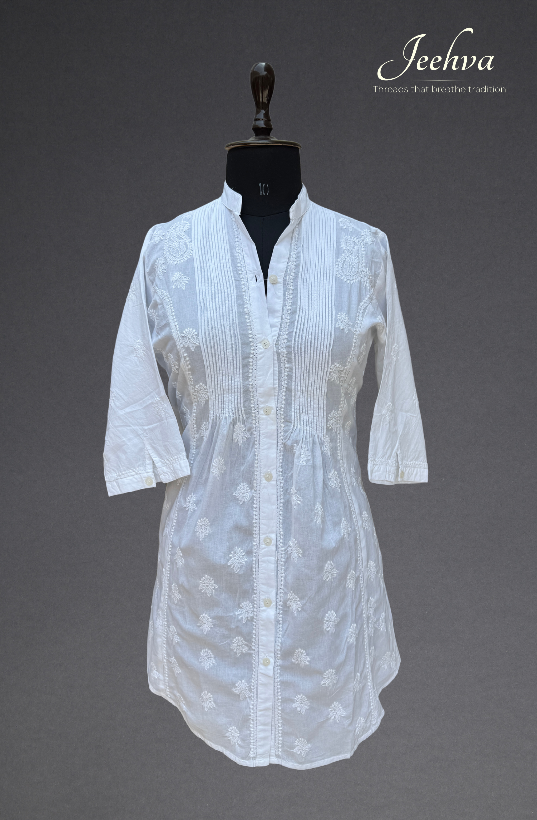 Button-Down Cotton Chikankari Kurti – Effortless Elegance