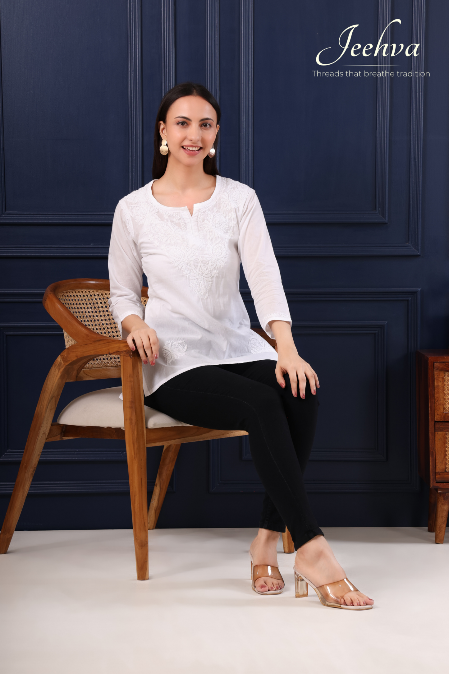 Cotton White on White Short Kurti