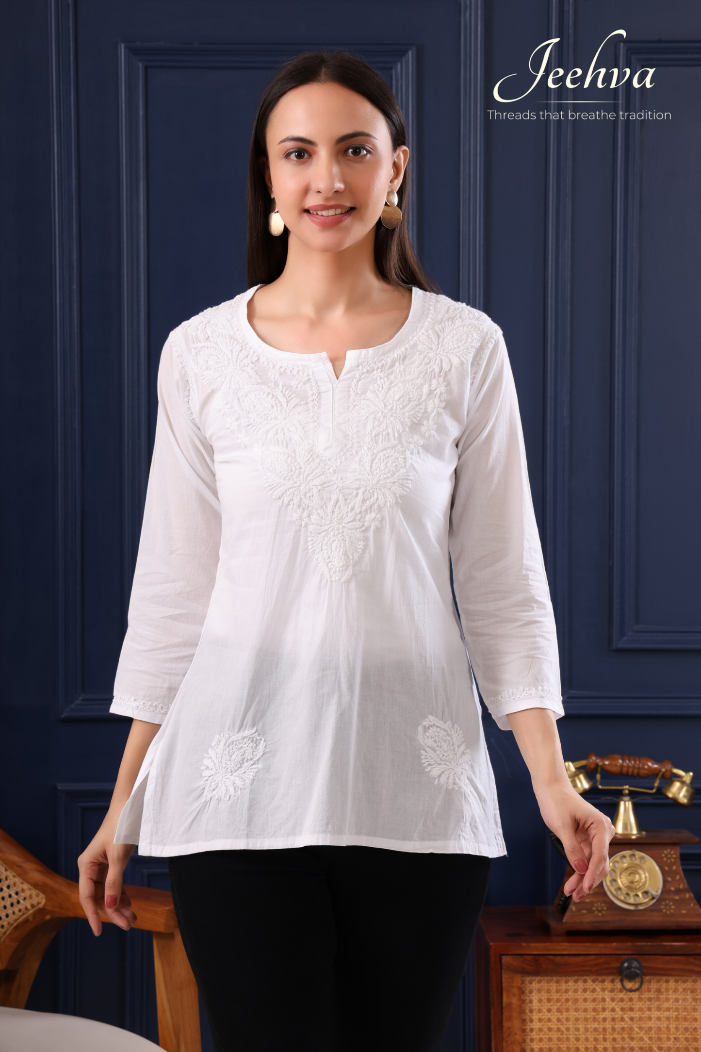 Cotton White on White Short Kurti