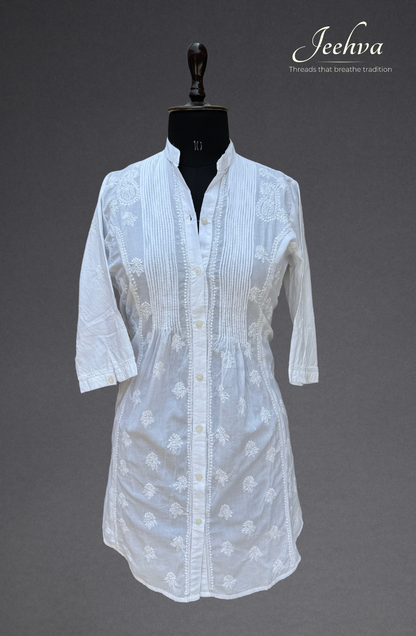 Button-Down Cotton Chikankari Kurti – Effortless Elegance
