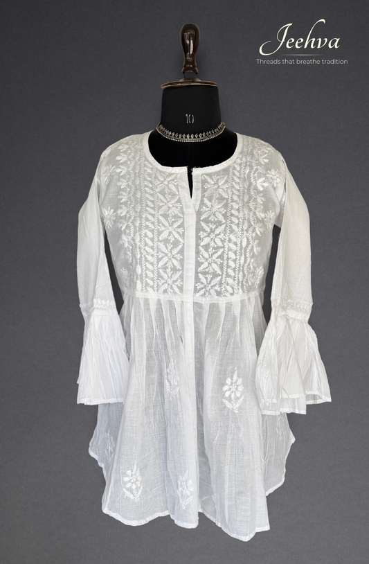 Short Mul Mul Kurti with Bell Sleeves